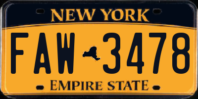 NY license plate FAW3478