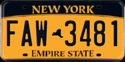 NY license plate FAW3481
