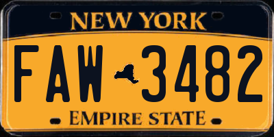NY license plate FAW3482