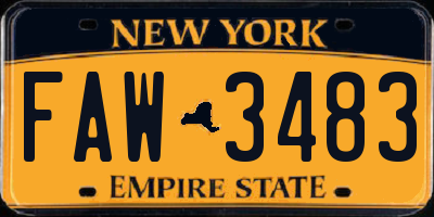 NY license plate FAW3483