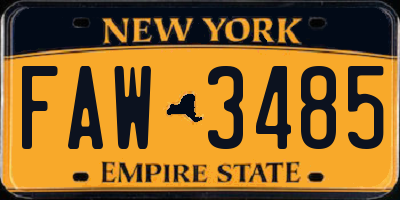 NY license plate FAW3485