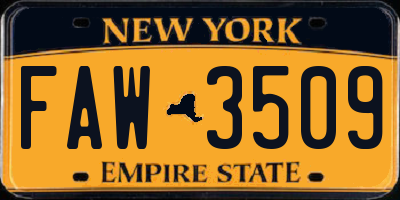 NY license plate FAW3509