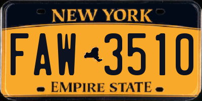 NY license plate FAW3510
