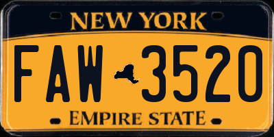 NY license plate FAW3520