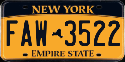 NY license plate FAW3522