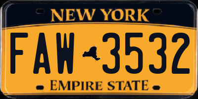 NY license plate FAW3532
