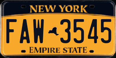 NY license plate FAW3545