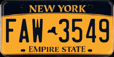 NY license plate FAW3549
