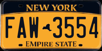 NY license plate FAW3554