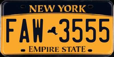 NY license plate FAW3555