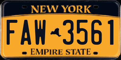 NY license plate FAW3561