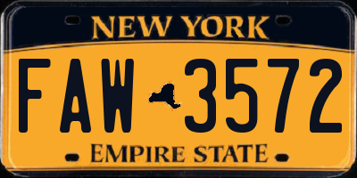 NY license plate FAW3572