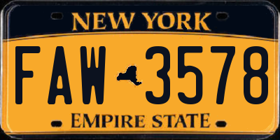 NY license plate FAW3578