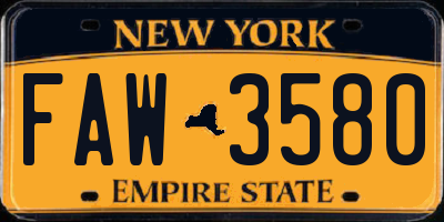 NY license plate FAW3580