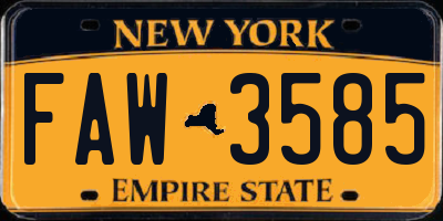 NY license plate FAW3585