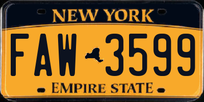 NY license plate FAW3599