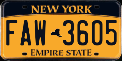 NY license plate FAW3605