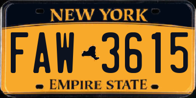 NY license plate FAW3615