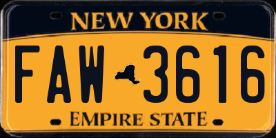 NY license plate FAW3616