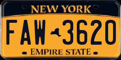 NY license plate FAW3620