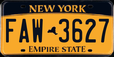 NY license plate FAW3627
