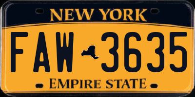 NY license plate FAW3635