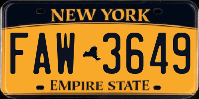 NY license plate FAW3649