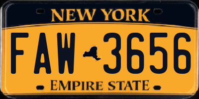 NY license plate FAW3656