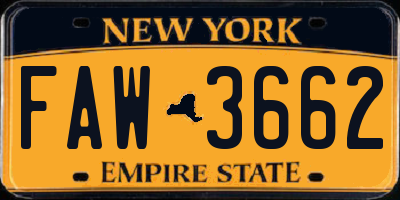 NY license plate FAW3662