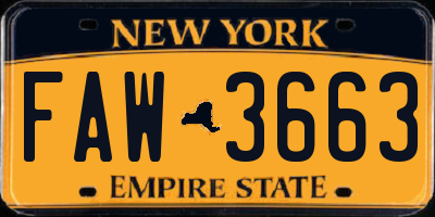 NY license plate FAW3663