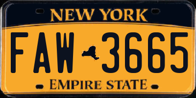 NY license plate FAW3665