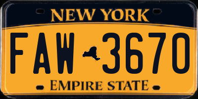 NY license plate FAW3670