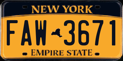 NY license plate FAW3671