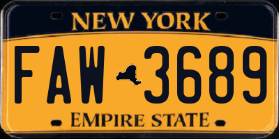 NY license plate FAW3689