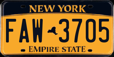 NY license plate FAW3705