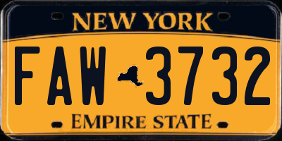 NY license plate FAW3732