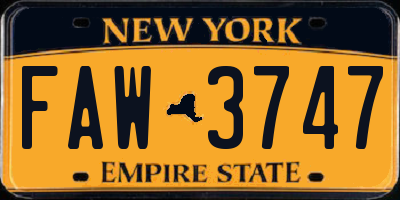 NY license plate FAW3747