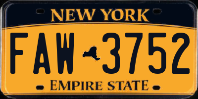 NY license plate FAW3752
