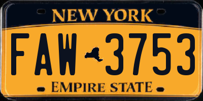NY license plate FAW3753
