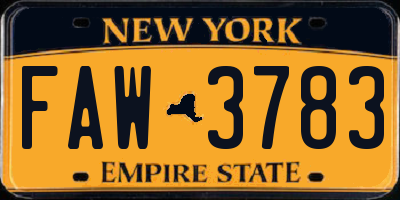 NY license plate FAW3783