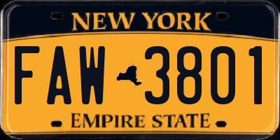NY license plate FAW3801