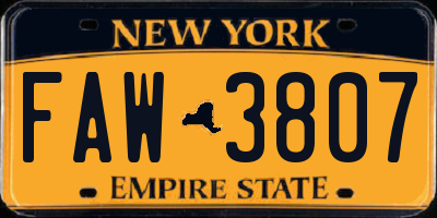 NY license plate FAW3807