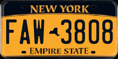NY license plate FAW3808