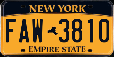 NY license plate FAW3810