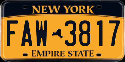 NY license plate FAW3817