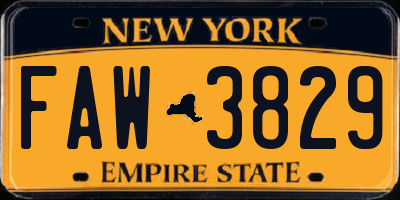 NY license plate FAW3829