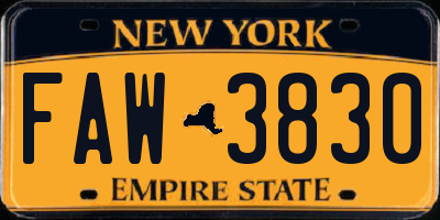 NY license plate FAW3830