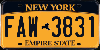 NY license plate FAW3831