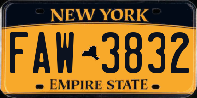 NY license plate FAW3832