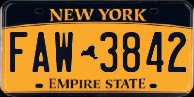 NY license plate FAW3842